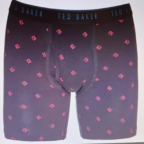 (3) Ted Baker Cotton Stretch Boxer Briefs- Navy Logo Print - Picture 4 of 11